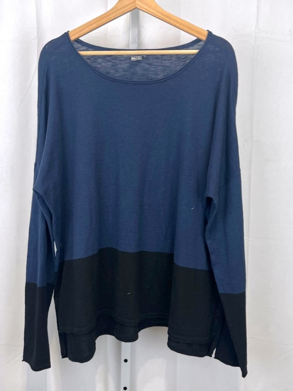 VINCE Colorblock Tunic Sweater Scoop Neck Long Sleeve Pullover Cotton Blue XXL